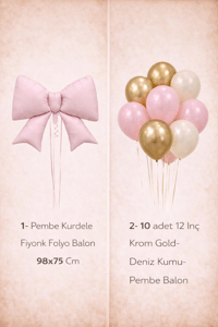 Pembe Fiyonk Folyo Balon Seti – Gold & Pembe Lateks Balonlu