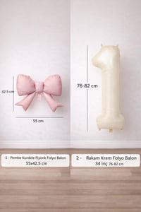 Pembe Fiyonk & Krem 1 Rakam Folyo Balon Seti