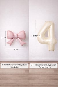 Pembe Fiyonk & Krem 4 Rakam Folyo Balon Seti