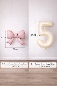 Pembe Fiyonk & Krem 5 Rakam Folyo Balon Seti