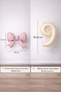 Pembe Fiyonk & Krem 9 Rakam Folyo Balon Seti