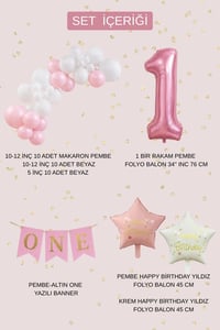 Pembe ONE 1 Yaş Doğum Günü Parti Seti – Beyaz ve Pembe Balon Süsleme Seti