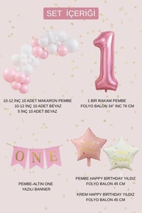 Pembe ONE 1 Yaş Doğum Günü Parti Seti – Beyaz ve Pembe Balon Süsleme Seti