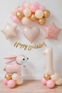Pembe Tavşanlı 1 Yaş Doğum Günü Balon Seti