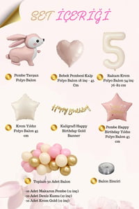Pembe Tavşanlı 5 Yaş Doğum Günü Balon Seti