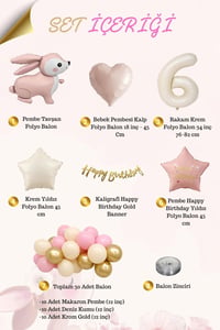 Pembe Tavşanlı 6 Yaş Doğum Günü Balon Seti