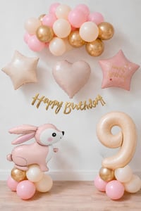 Pembe Tavşanlı 9 Yaş Doğum Günü Balon Seti