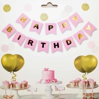Pembe Zemin Happy Birthday Gold Banner