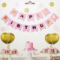 Pembe Zemin Happy Birthday Gold Banner