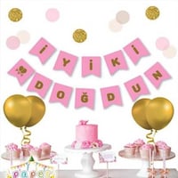 Pembe Zemin İyi Ki Doğdun Gold Banner