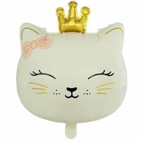 Prenses Taçlı Kedi Tasarımlı Krem Folyo Balon