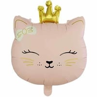 Prenses Taçlı Kedi Tasarımlı Pembe Folyo Balon