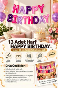 Renkli Happy Birthday Harf Folyo Balon Seti