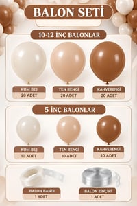 Retro Büyük Balon Zincir Seti Kahverengi, Ten ve Kum Bej  Balon Set