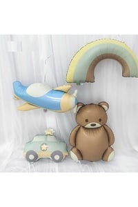 Retro Folyo Balon 4 Lü Set; Uçak, Araba, Gökkuşağı ve Ayıcık