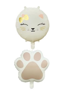 Retro Krem Renkli Kedi ve Pati Folyo Balon Set
