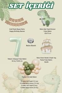 Retro Mat Dinozor Temalı 7 Yaş Doğum Günü Balon Seti