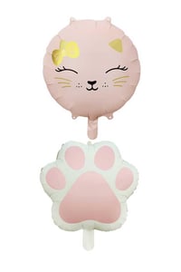 Retro Pembe Renkli Kedi ve Pati Folyo Balon Set