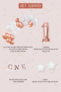 Rose Gold ONE 1 Yaş Doğum Günü Parti Seti – Beyaz ve Rose Gold Balon Süsleme Seti