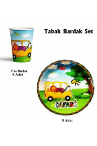 Safari Doğum Günü Konsepti Tabak Bardak Set 8'li 