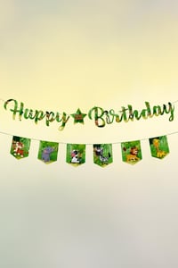 Safari Temalı Happy Birthday Banner Seti – Doğum Günü Yazı Bannerı ve 6’lı Flama Süs