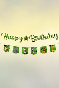 Safari Temalı Happy Birthday Banner Seti – Doğum Günü Yazı Bannerı ve 6’lı Flama Süs