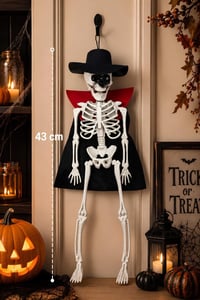 Şapkalı Pelerinli İskelet Kapı Süsü Halloween Cadılar Bayramı Parti Malzemesi 43 Cm