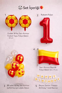 Sarı Kırmızı Futbol Temalı 1 Yaş Doğum Günü Balon Seti