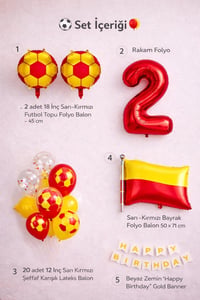 Sarı Kırmızı Futbol Temalı 2 Yaş Doğum Günü Balon Seti