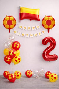 Sarı Kırmızı Futbol Temalı 2 Yaş Doğum Günü Balon Seti