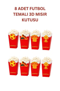 Sarı Kırmızı Futbol Temalı 3D Mısır Kutusu 8 Adet