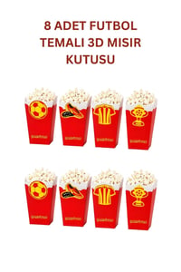 Sarı Kırmızı Futbol Temalı 3D Mısır Kutusu 8 Adet