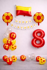 Sarı Kırmızı Futbol Temalı 8 Yaş Doğum Günü Balon Seti