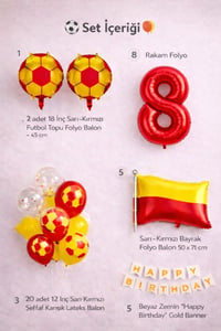 Sarı Kırmızı Futbol Temalı 8 Yaş Doğum Günü Balon Seti