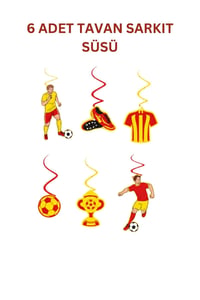 Sarı Kırmızı Futbol Temalı Doğum Günü Parti Seti– İyi Ki Doğdun Banner, Tavan Sarkıt, Gözlük, Pasta Süsü ve Mısır Kutusu