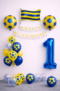 Sarı Lacivert Futbol Temalı 1 Yaş Doğum Günü Balon Seti