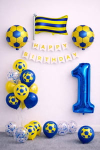 Sarı Lacivert Futbol Temalı 1 Yaş Doğum Günü Balon Seti