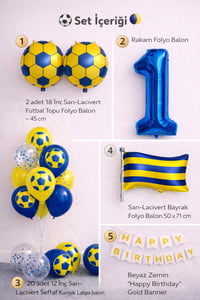 Sarı Lacivert Futbol Temalı 1 Yaş Doğum Günü Balon Seti