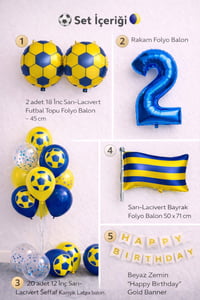 Sarı Lacivert Futbol Temalı 2 Yaş Doğum Günü Balon Seti