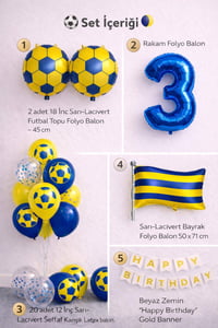Sarı Lacivert Futbol Temalı 3 Yaş Doğum Günü Balon Seti