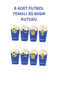 Sarı Lacivert Futbol Temalı 3D Mısır Kutusu 8 Adet
