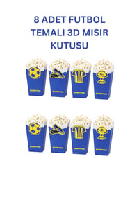 Sarı Lacivert Futbol Temalı 3D Mısır Kutusu 8 Adet