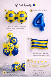 Sarı Lacivert Futbol Temalı 4 Yaş Doğum Günü Balon Seti