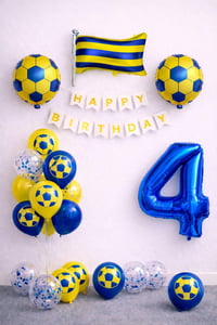 Sarı Lacivert Futbol Temalı 4 Yaş Doğum Günü Balon Seti
