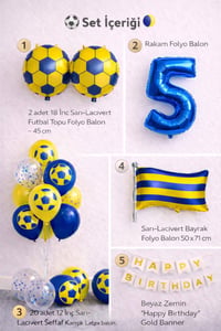Sarı Lacivert Futbol Temalı 5 Yaş Doğum Günü Balon Seti