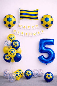 Sarı Lacivert Futbol Temalı 5 Yaş Doğum Günü Balon Seti