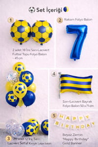 Sarı Lacivert Futbol Temalı 7 Yaş Doğum Günü Balon Seti