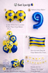 Sarı Lacivert Futbol Temalı 9Yaş Doğum Günü Balon Seti