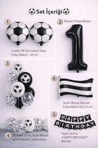 Siyah Beyaz Futbol Temalı 1 Yaş Doğum Günü Balon Seti