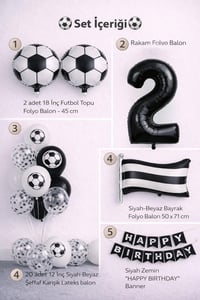 Siyah Beyaz Futbol Temalı 2 Yaş Doğum Günü Balon Seti